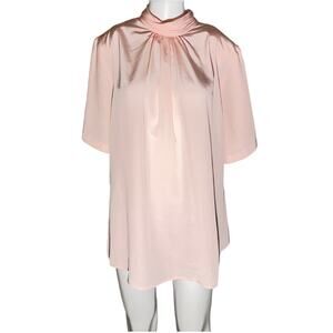 Vintage Anna Kriste Blush Pink Pleated Mock Neck Short Sleeve Blouse Size 18